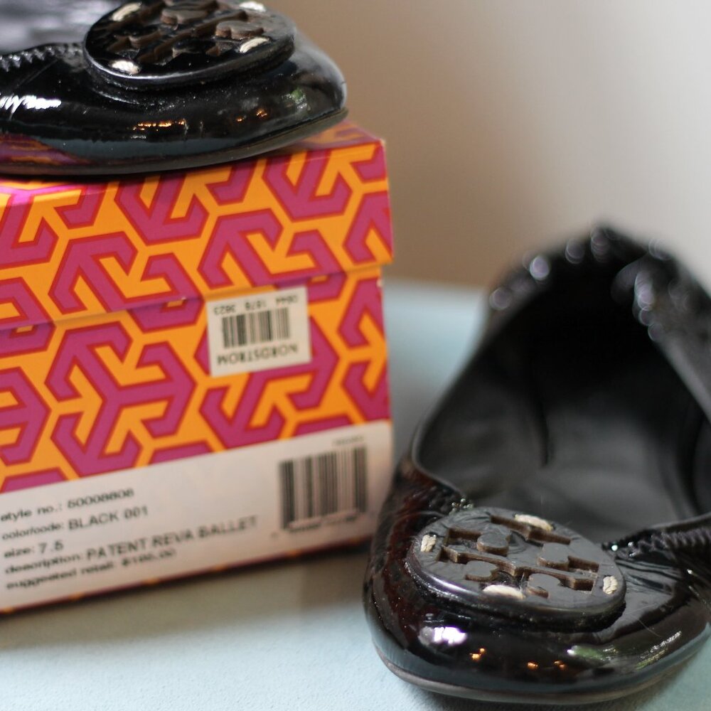 Tory Burch Black Patent Leather Reva Ballet Flats
